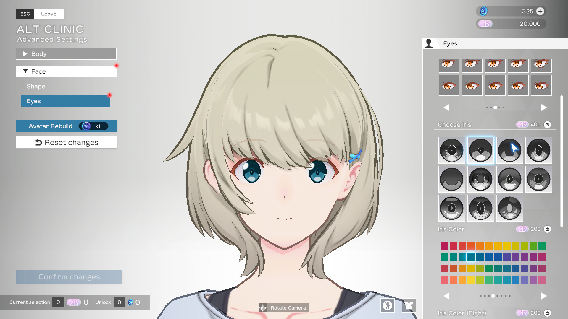 修改眼睛形状、虹膜样式及颜色。